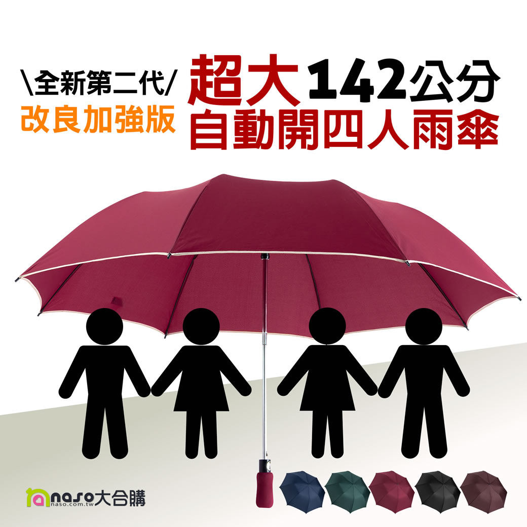 全新第二代超大142cm自動開四人雨傘 好評第3團