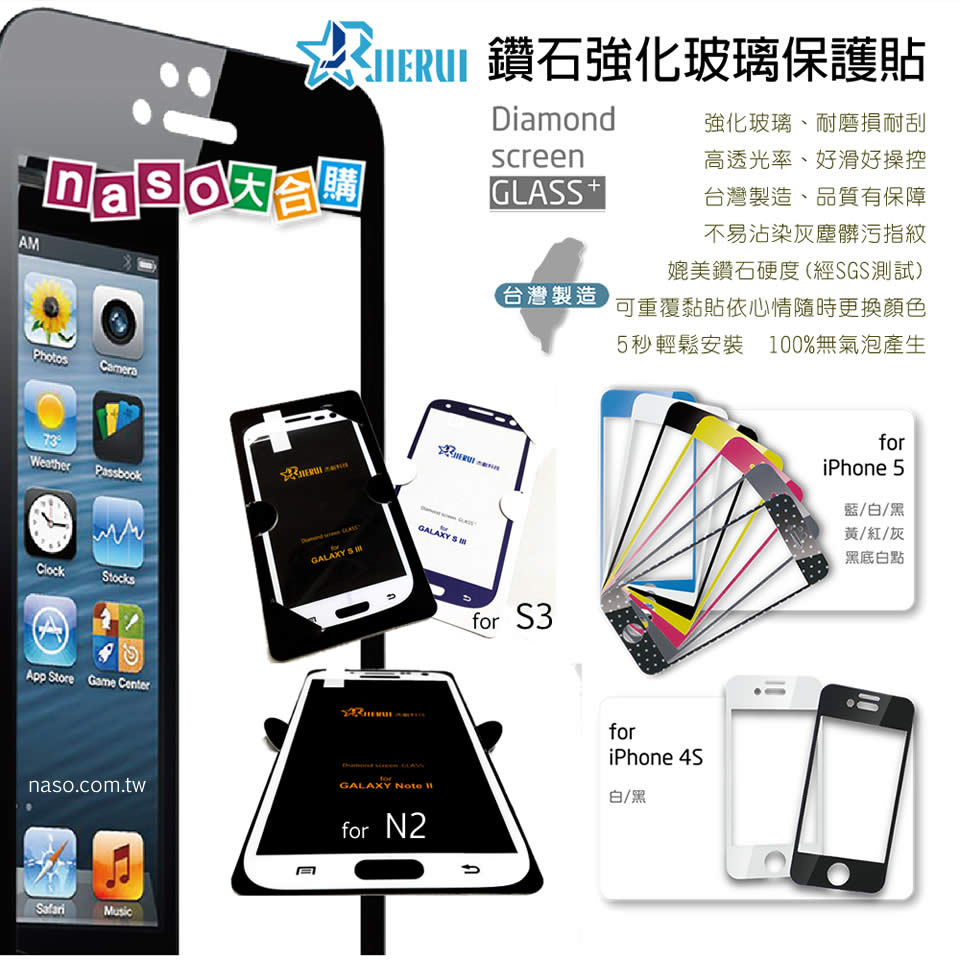 杰叡科技-鑽石強化玻璃螢幕保護貼(台灣製造) iPhone 5/iPhone 4S/4 /SAMSUNG S3/NOTE2  好評第3團