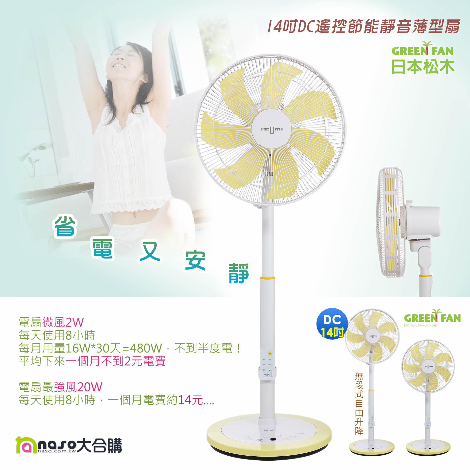 日本松木-GREEN FAN 14吋DC遙控節能靜音薄型扇(TDF-200) 好評第2團
